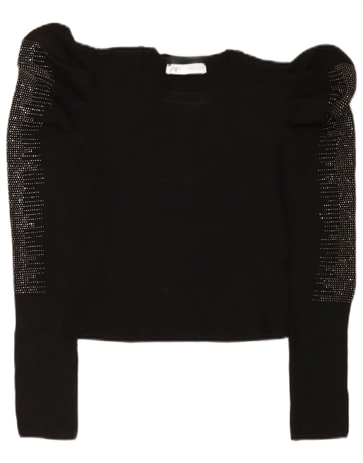 Blusa feminina Zara manga comprida top UK 12 médio preto