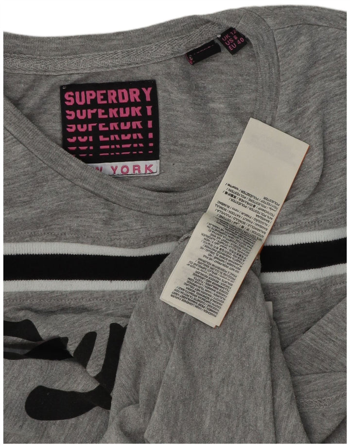 Camiseta feminina Superdry com estampa gráfica UK 12 algodão cinza médio