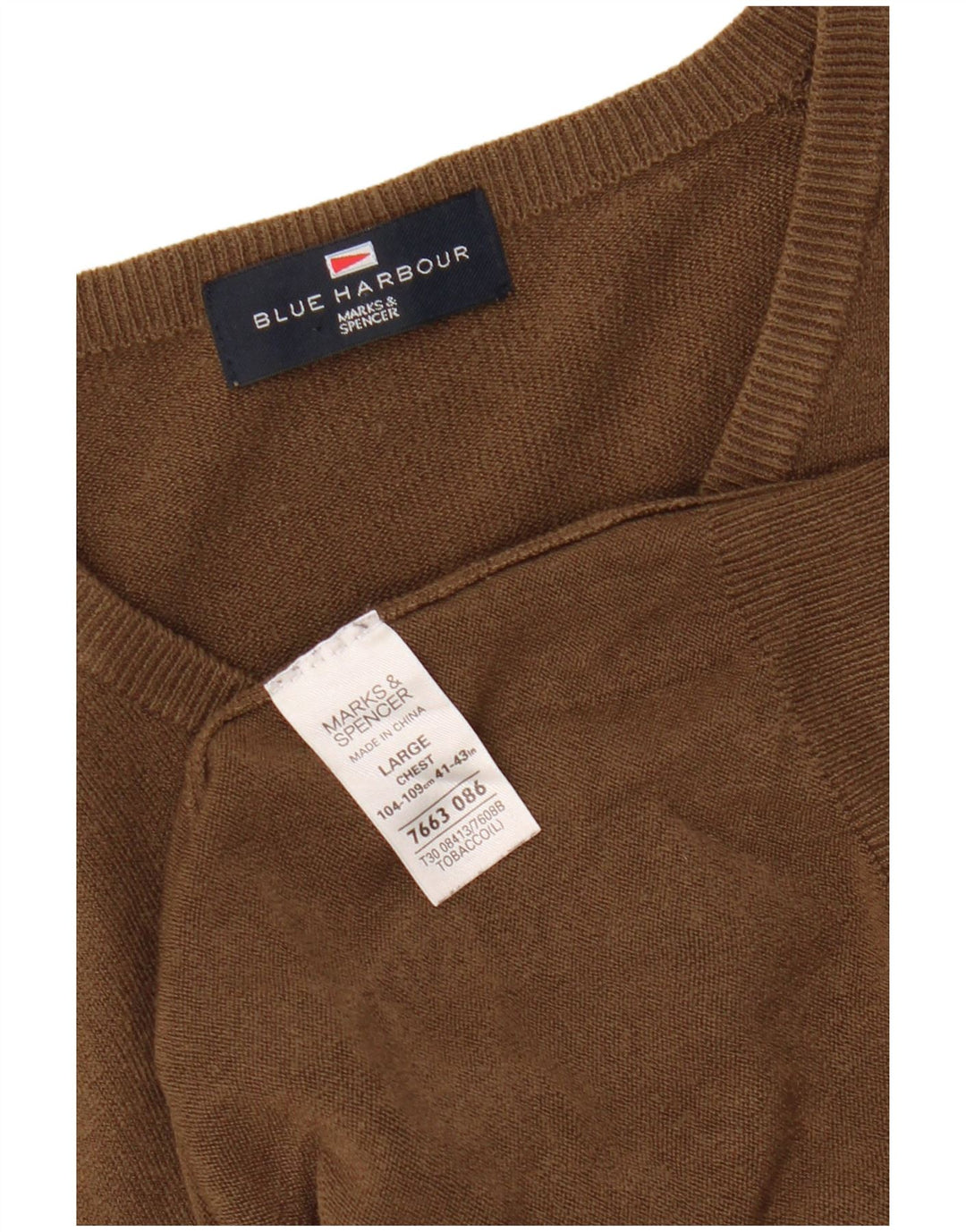 Suéter masculino MARKS & SPENCER Blue Harbor com decote em V grande marrom