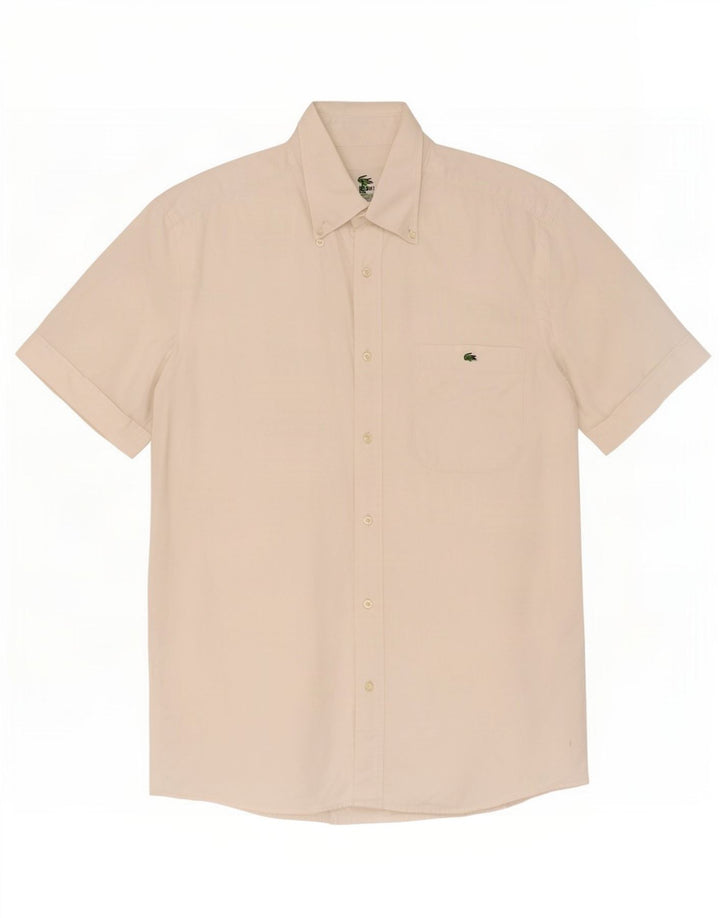 Lacoste Camisa masculina de manga curta tamanho 39 médio algodão branco
