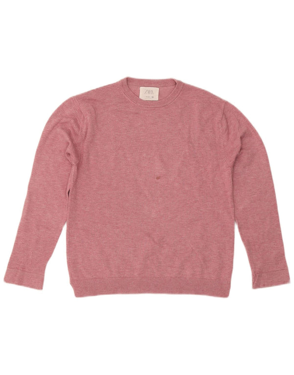 Zara Suéter feminino com gola redonda, 11-12 anos, viscose rosa
