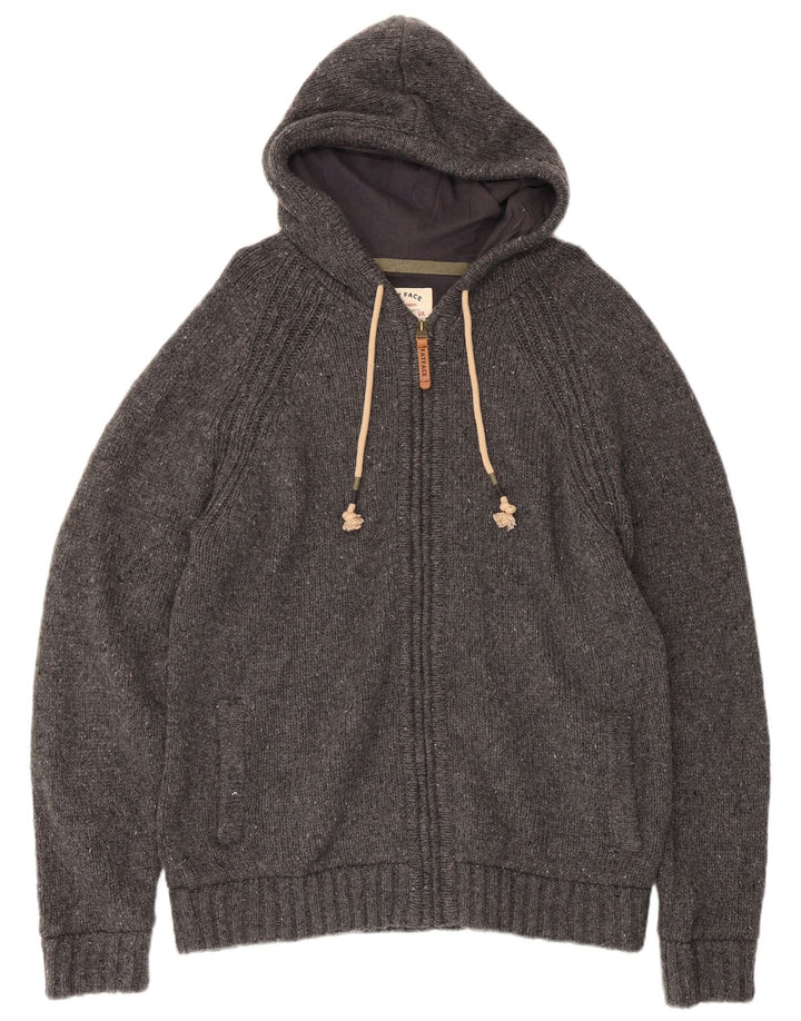 Suéter cardigan masculino com capuz Fat Face grande lã cinza