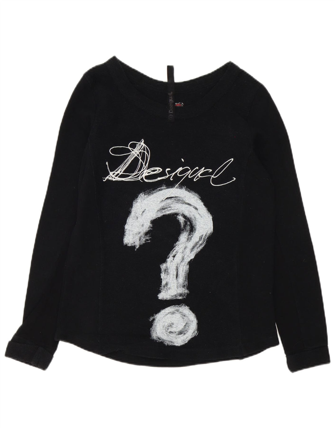 Top gráfico feminino Desigual manga comprida UK 14 algodão preto médio