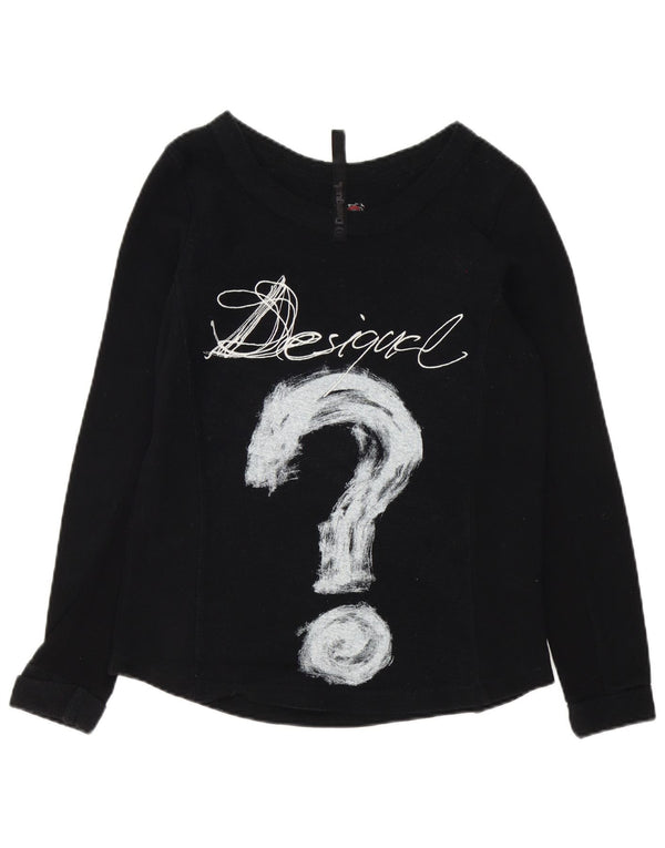 Top gráfico feminino Desigual manga comprida UK 14 algodão preto médio