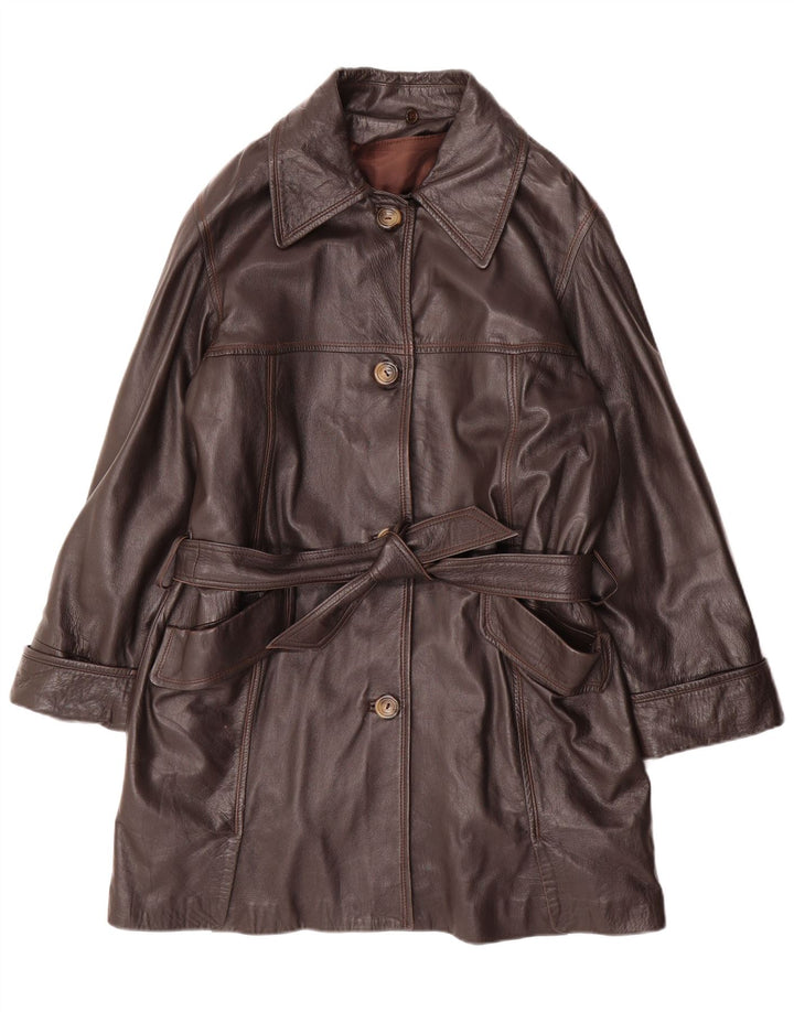 Casaco de couro feminino vintage Reino Unido 16 grande couro marrom
