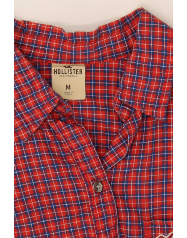 Camisa feminina de flanela Hollister Reino Unido 12 algodão xadrez vermelho médio