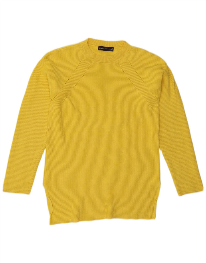 Suéter feminino Marks & Spencer com gola redonda Reino Unido 10 pequeno amarelo