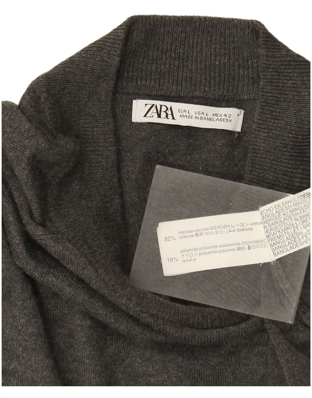 Zara Suéter masculino com gola tartaruga grande viscose cinza