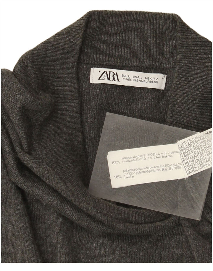 Zara Suéter masculino com gola tartaruga grande viscose cinza