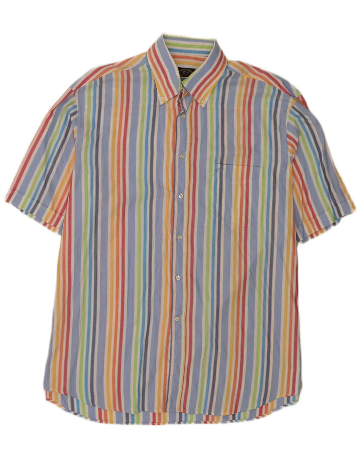 Camisa masculina de manga curta Paul & Shark tamanho 44 XL listrada multicolorida