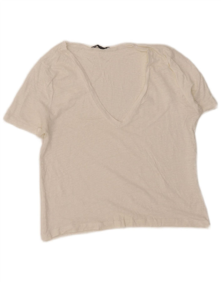 Camiseta Zara Feminina Crop Top UK 12 Médio Branco