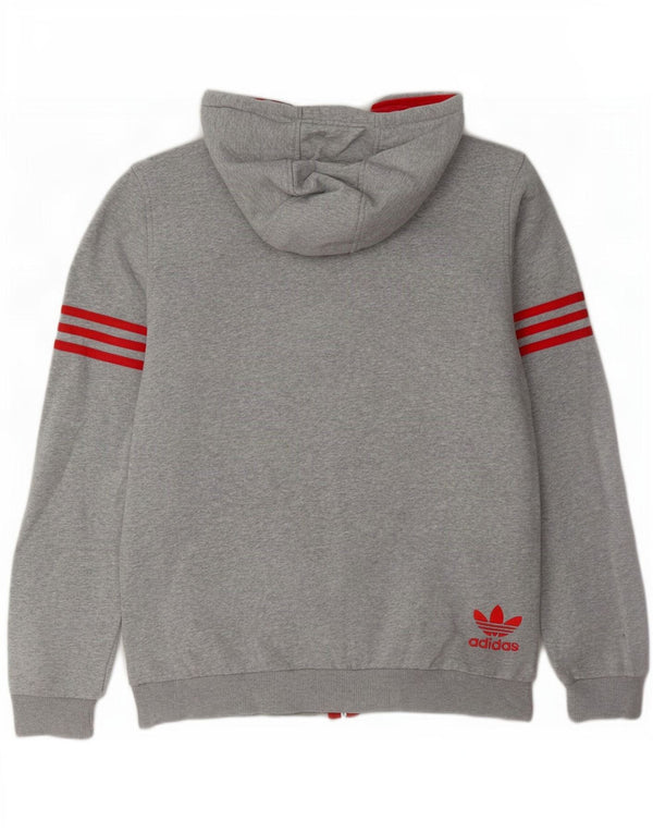 Suéter masculino Adidas com capuz e zíper gráfico cinza médio algodão manchado