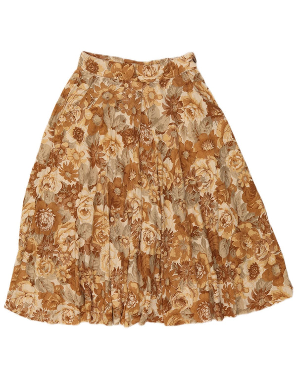 Saia feminina vintage cintura alta linha A IT 42 médio W24 algodão floral marrom