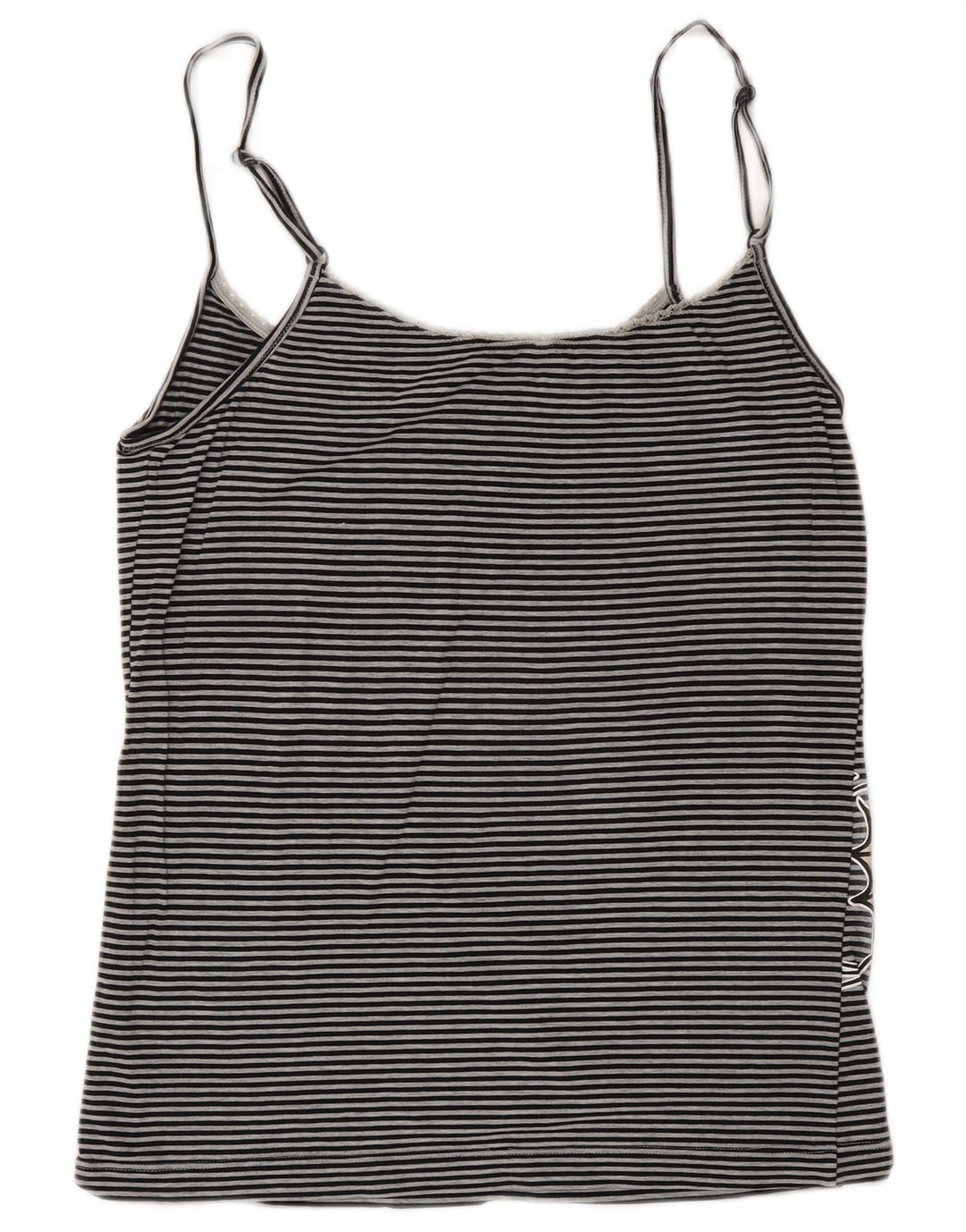 Top feminino Benetton Graphic Crop Cami UK 10 pequeno listrado cinza
