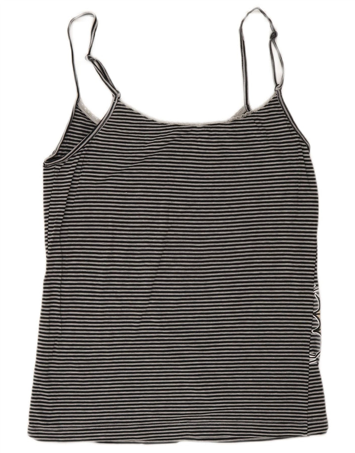 Top feminino Benetton Graphic Crop Cami UK 10 pequeno listrado cinza
