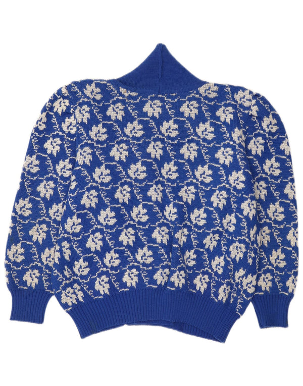 Suéter Cardigan Feminino Vintage UK 18 XL Azul Floral