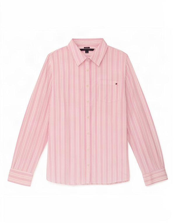 Camisa Tommy Hilfiger Feminina Classic Fit UK 16 Grande Algodão Listrado Rosa