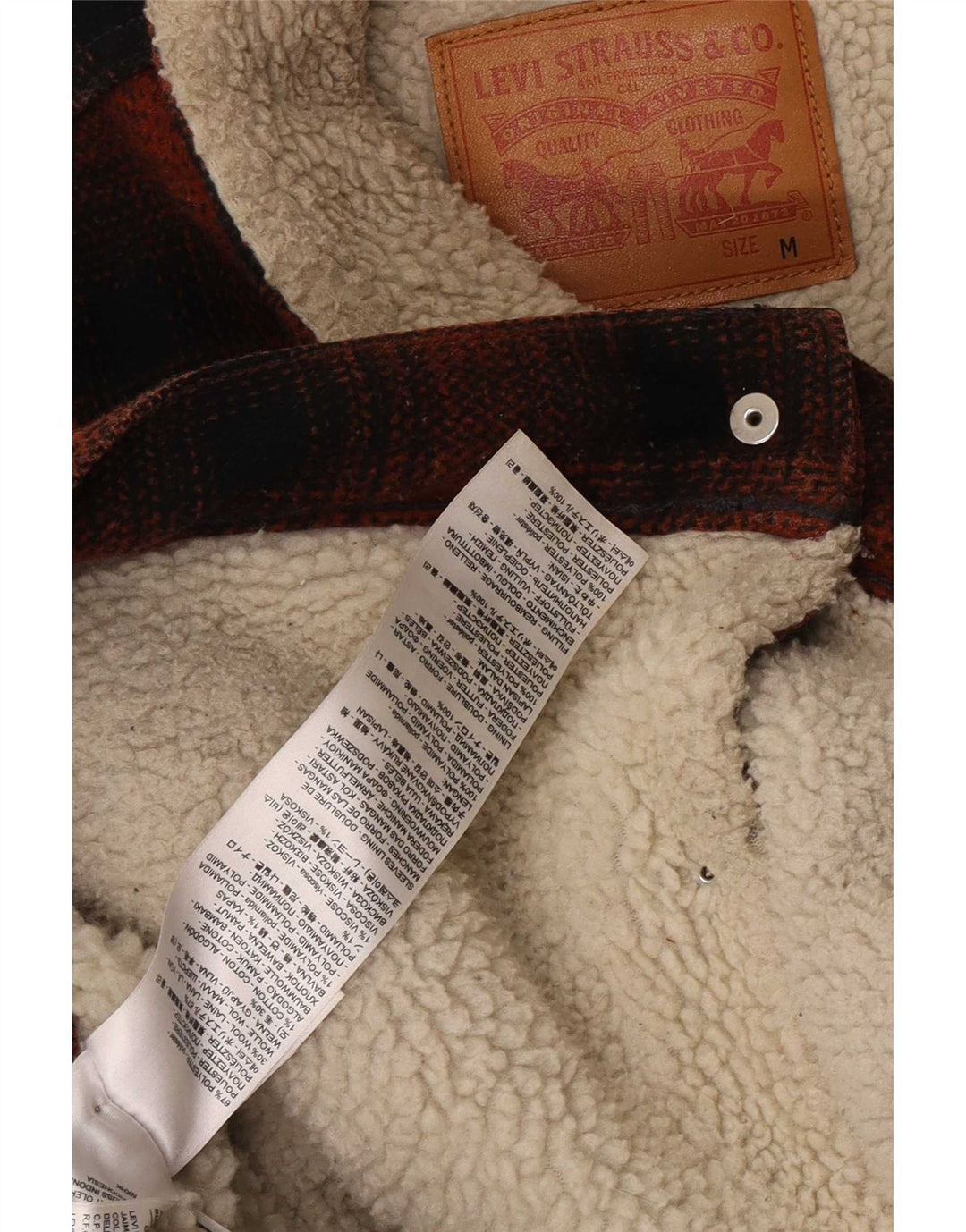 Jaqueta masculina Sherpa Levi's UK 38 poliéster xadrez vermelho médio
