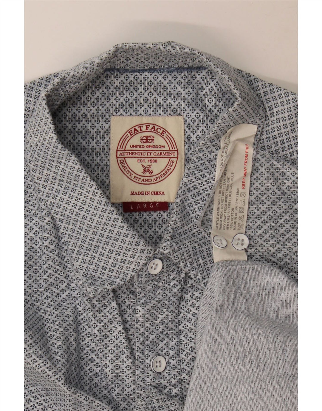 Camisa masculina Fat Face grande algodão geométrico azul
