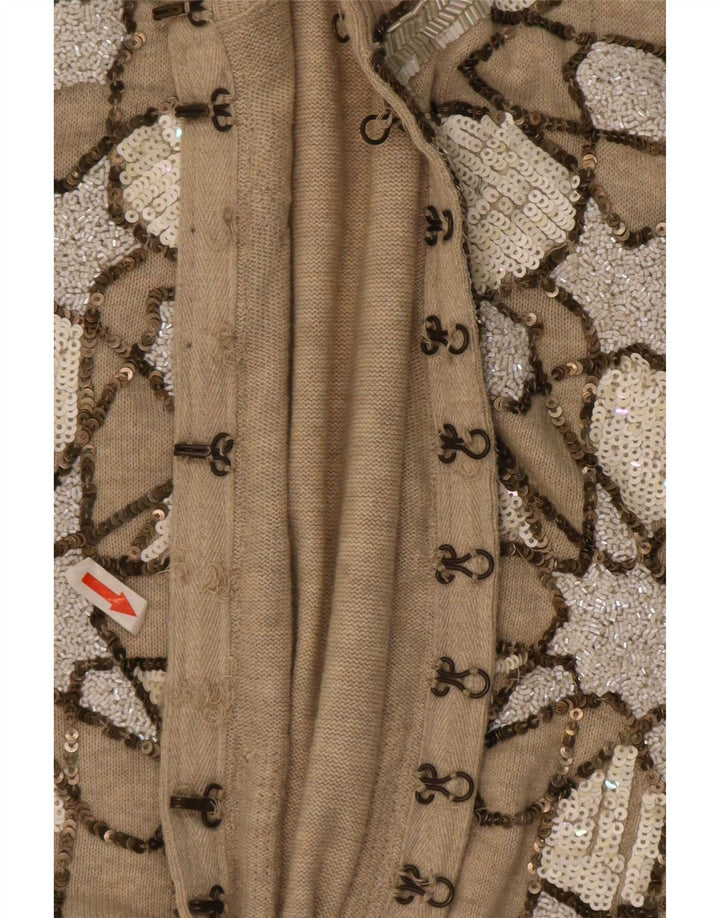 Suéter feminino All Saints com estampa abstrata e cardigã Reino Unido 10 pequeno bege