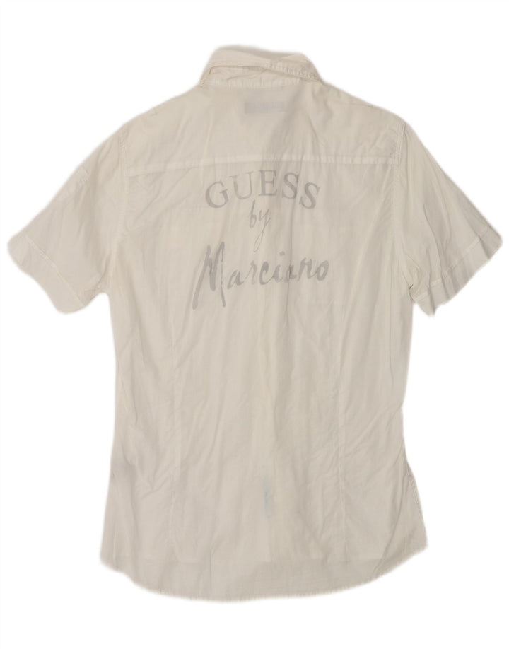 Camisa masculina gráfica de manga curta GUESS pequena de algodão branco