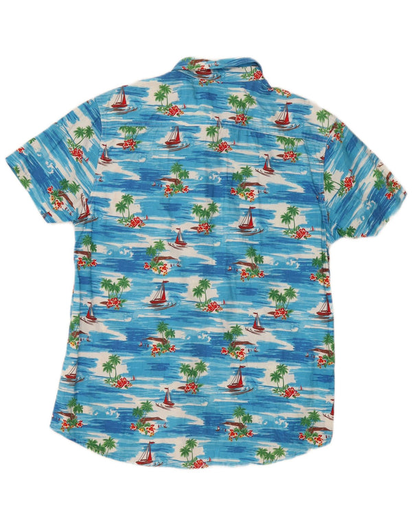 Camisa masculina de manga curta Cedarwood State azul médio algodão havaiano
