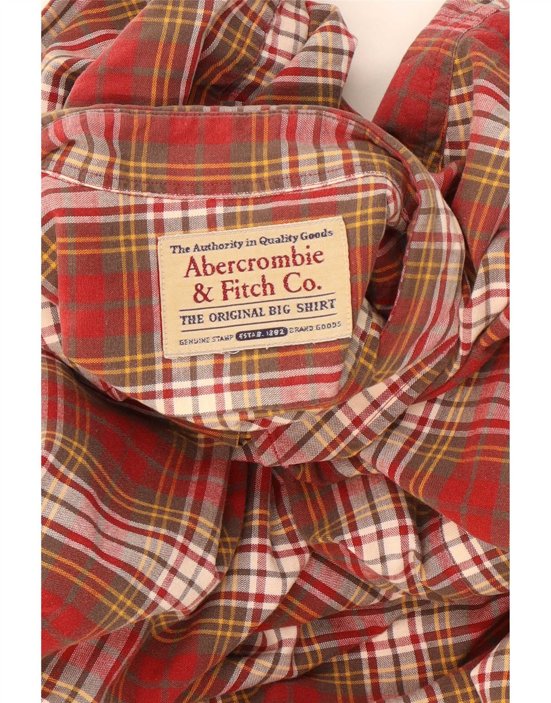 Camisa grande masculina Abercrombie & Fitch 2XL xadrez vermelho