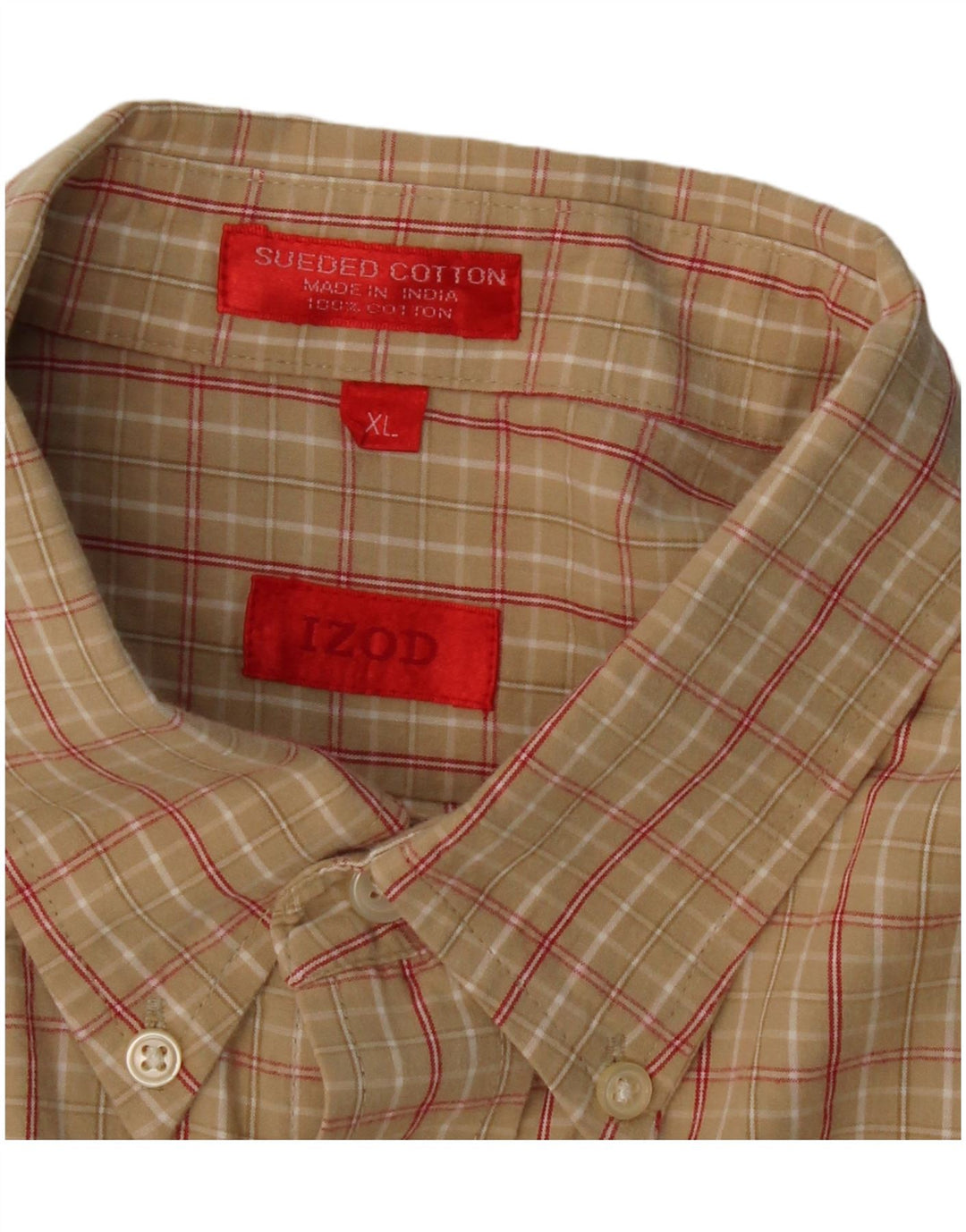 Camisa masculina Izod XL algodão xadrez bege