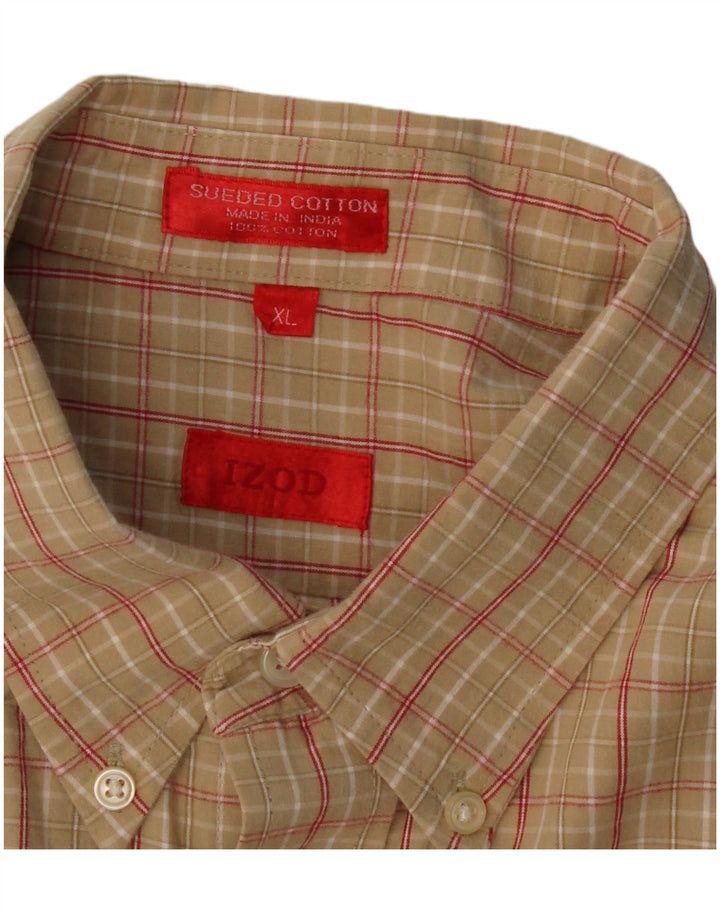 Camisa masculina Izod XL algodão xadrez bege