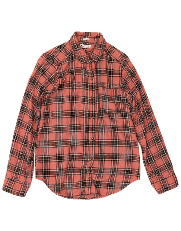 Camisa feminina de flanela Hollister Boyfriend Fit Reino Unido 10 pequena viscose rosa xadrez
