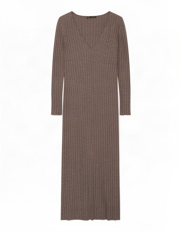 Vestido maxi feminino de manga comprida Zara UK 12 Viscose cinza médio