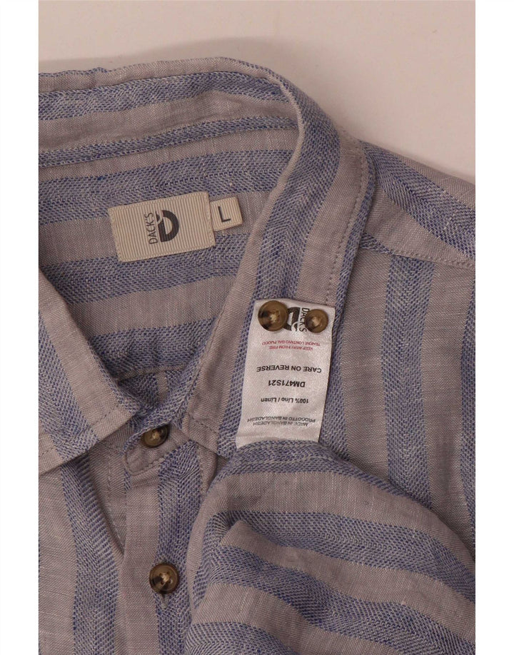 Camisa masculina Dack's grande linho listrado azul