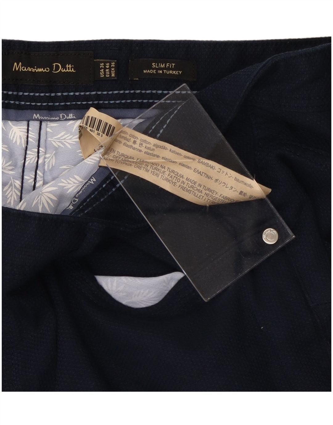 MASSIMO DUTTI Mens Slim Fit Calça Casual EU 46 XL W36 L30 Azul Marinho