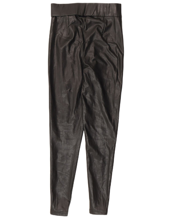 Calça feminina Marks & Spencer Slim de couro sintético Reino Unido 8 pequena W26 L28 preta