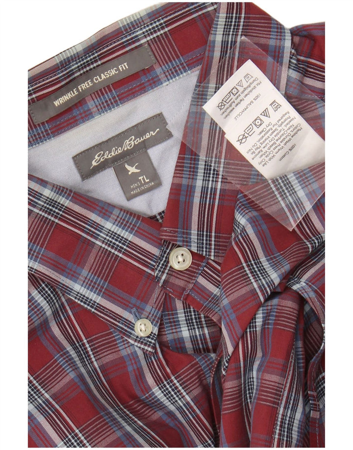 Eddie Bauer Camisa masculina alta clássica de ajuste grande algodão xadrez borgonha