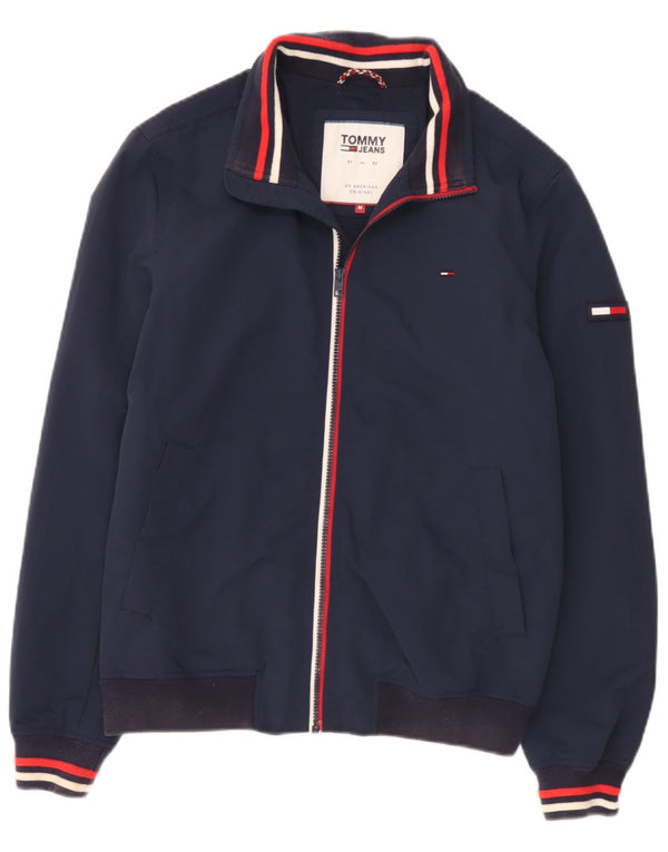 Tommy Hilfiger Mens Bomber Jacket UK 38 Médio Azul Marinho Listrado Poliamida