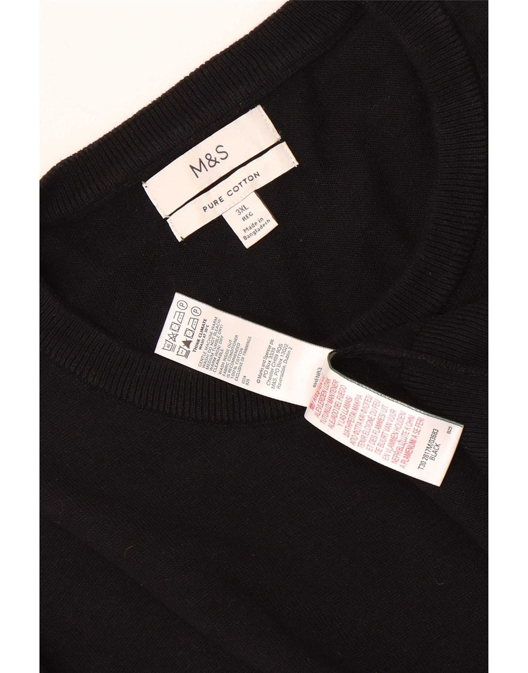 Suéter masculino Marks & Spencer com gola redonda 3XL algodão preto