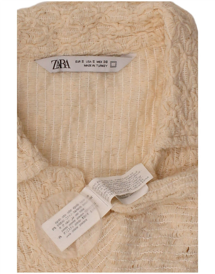 Camisa masculina de manga curta ZARA pequena de algodão off white