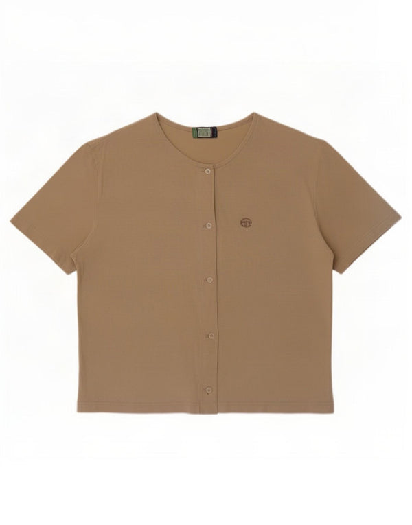 Blusa feminina de manga curta Sergio Tacchini Reino Unido 18 XL algodão bege