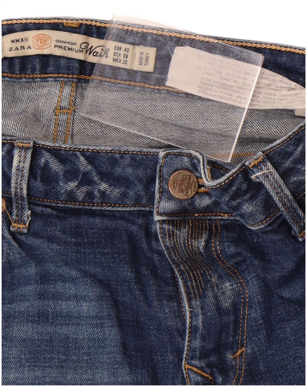 Shorts jeans feminino Zara EU 40 médio W30 algodão azul marinho