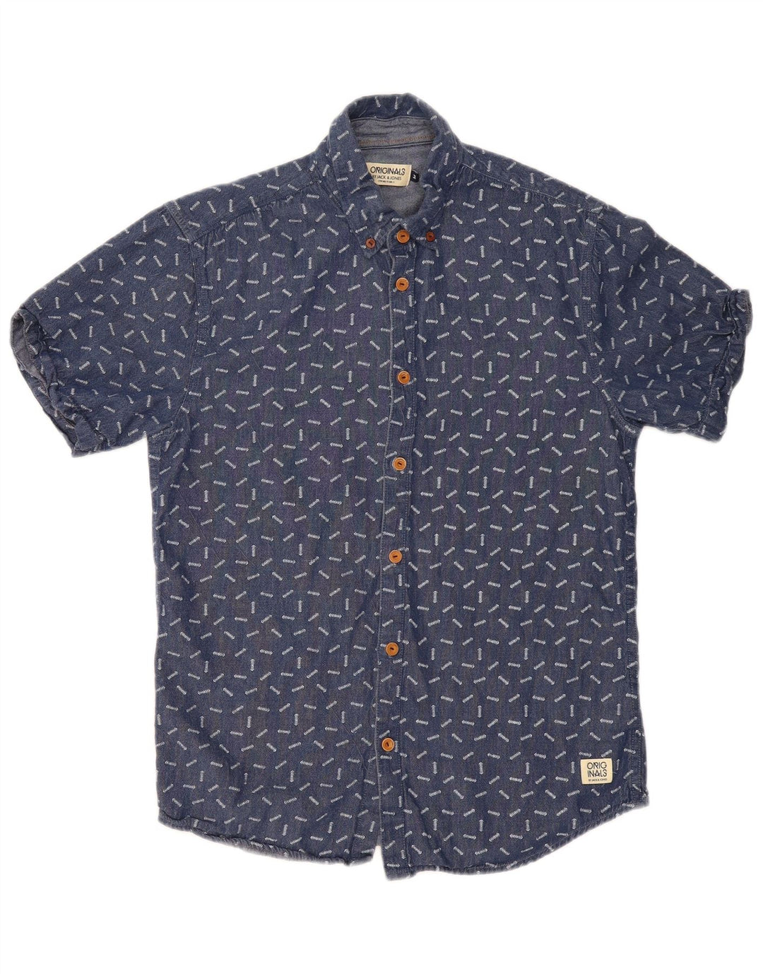 Camisa masculina Jack & Jones com estampa abstrata de manga curta de algodão azul médio
