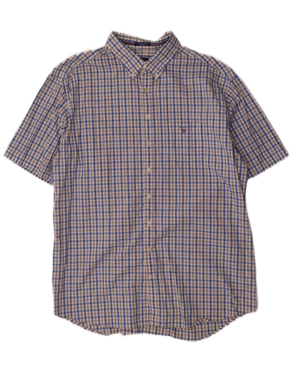 Camisa masculina Gant de manga curta com ajuste regular tamanho 47/48 19 3XL azul guingão