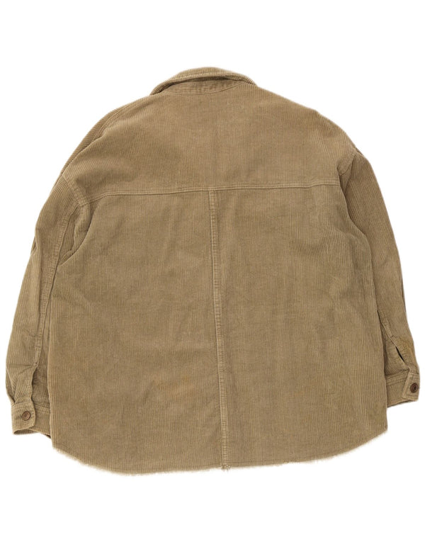 Zara Camisa feminina de veludo cotelê Reino Unido 16 grande algodão cáqui