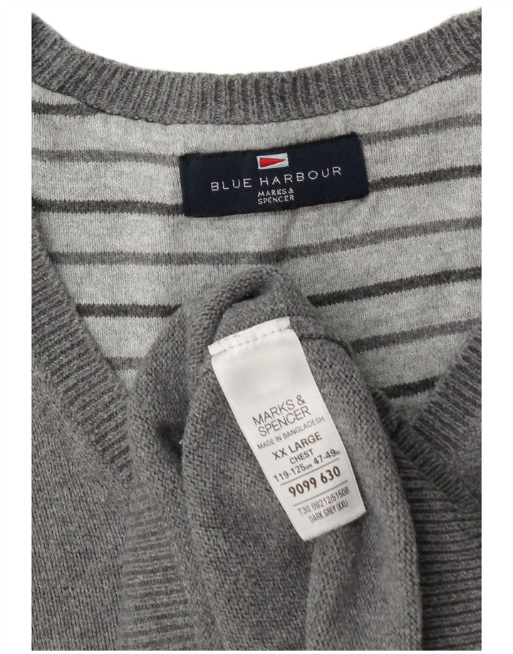 Suéter masculino Marks & Spencer Blue Harbor com decote em V 2XL algodão cinza