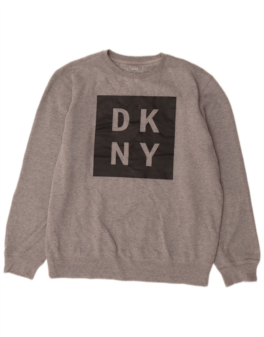 Dkny moletom gráfico masculino jumper médio cinza algodão manchado