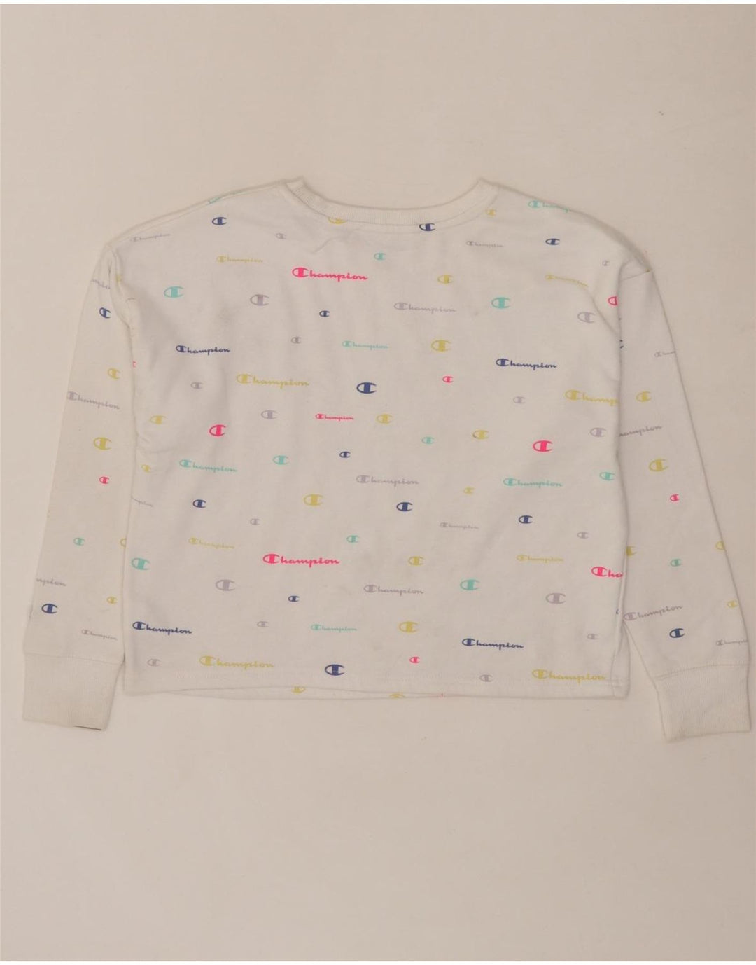 CHAMPION Girls Graphic Sweatshirt Jumper 13-14 Years XL  White Cotton Vintage Champion and Second-Hand Champion from Messina Hembry 