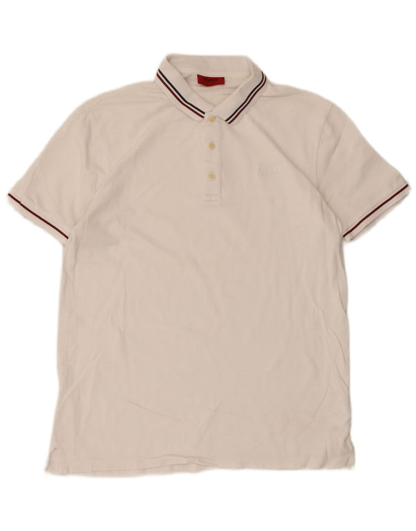 Camisa polo masculina Hugo Boss, algodão listrado branco médio
