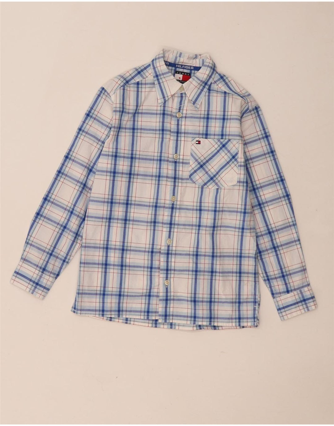 Camisa masculina Tommy Hilfiger 7-8 anos XS azul xadrez algodão