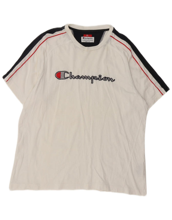 Camiseta gráfica masculina Champion XL branco colorblock algodão