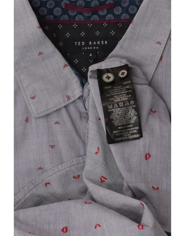 Camisa masculina Ted Baker tamanho 4 grande algodão manchado azul